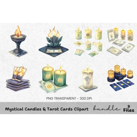 Mystical Candles Tarot Cards Clipart Bundle