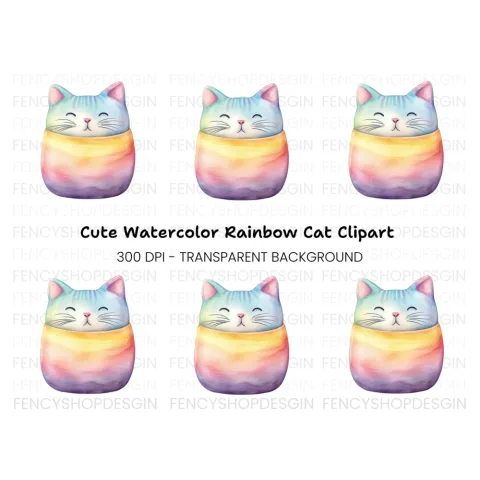 Cute Rainbow Cat Clipart Bundle
