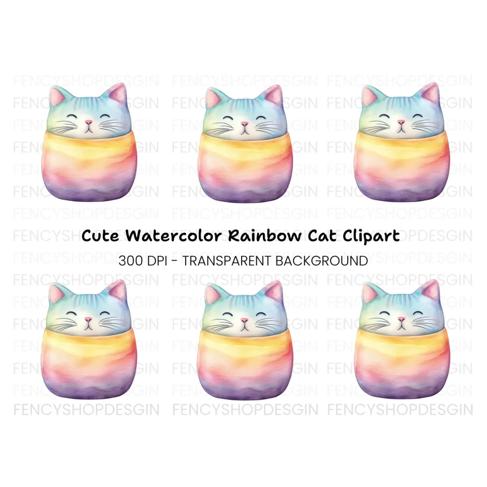 Cute Rainbow Cat Clipart Bundle
