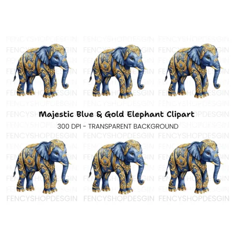 Majestic Blue Elephant Clipart Bundle