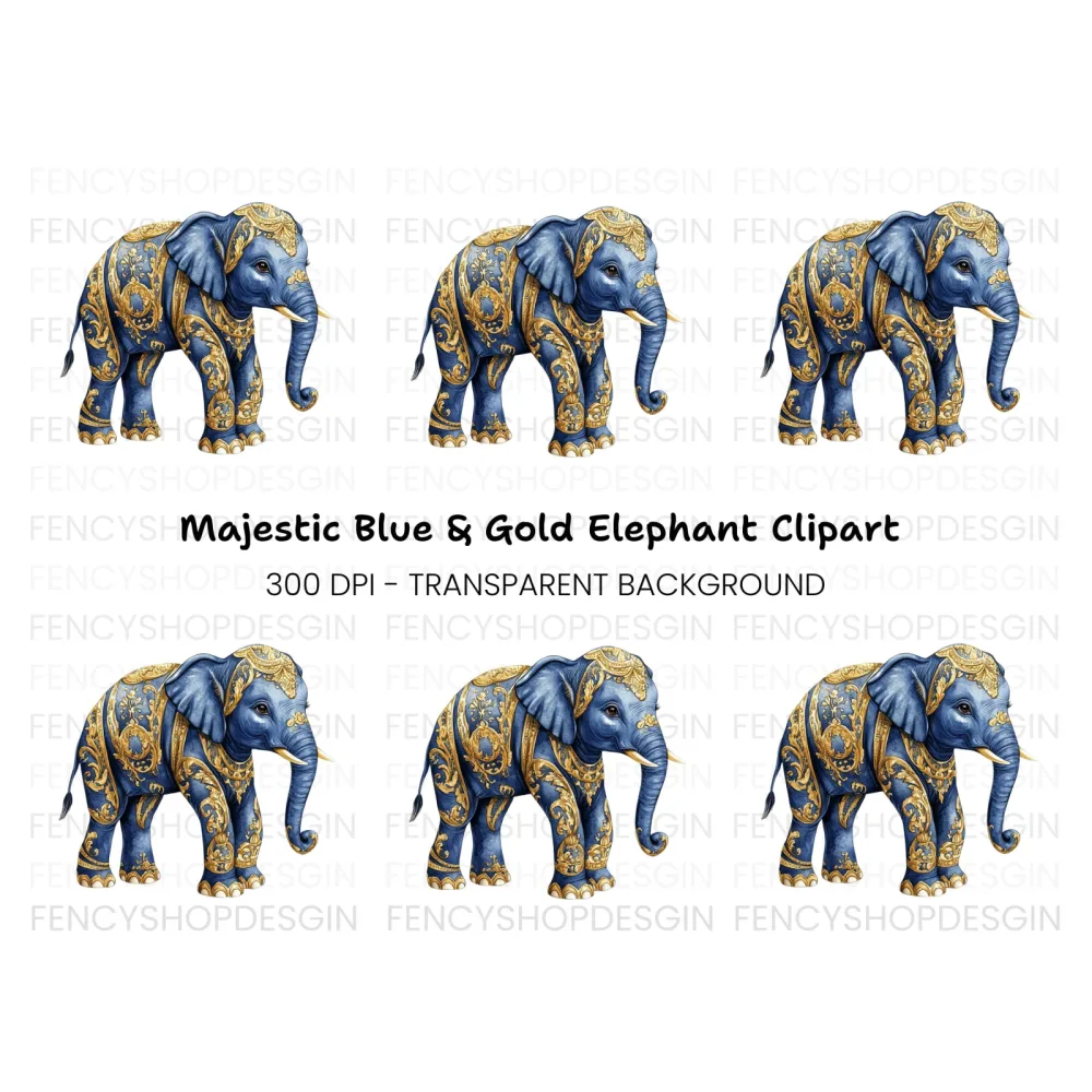 Majestic Blue Elephant Clipart Bundle
