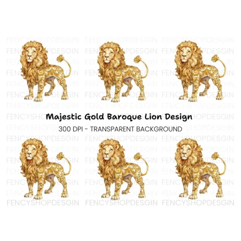 Golden Ornate Lion Clipart Bundle