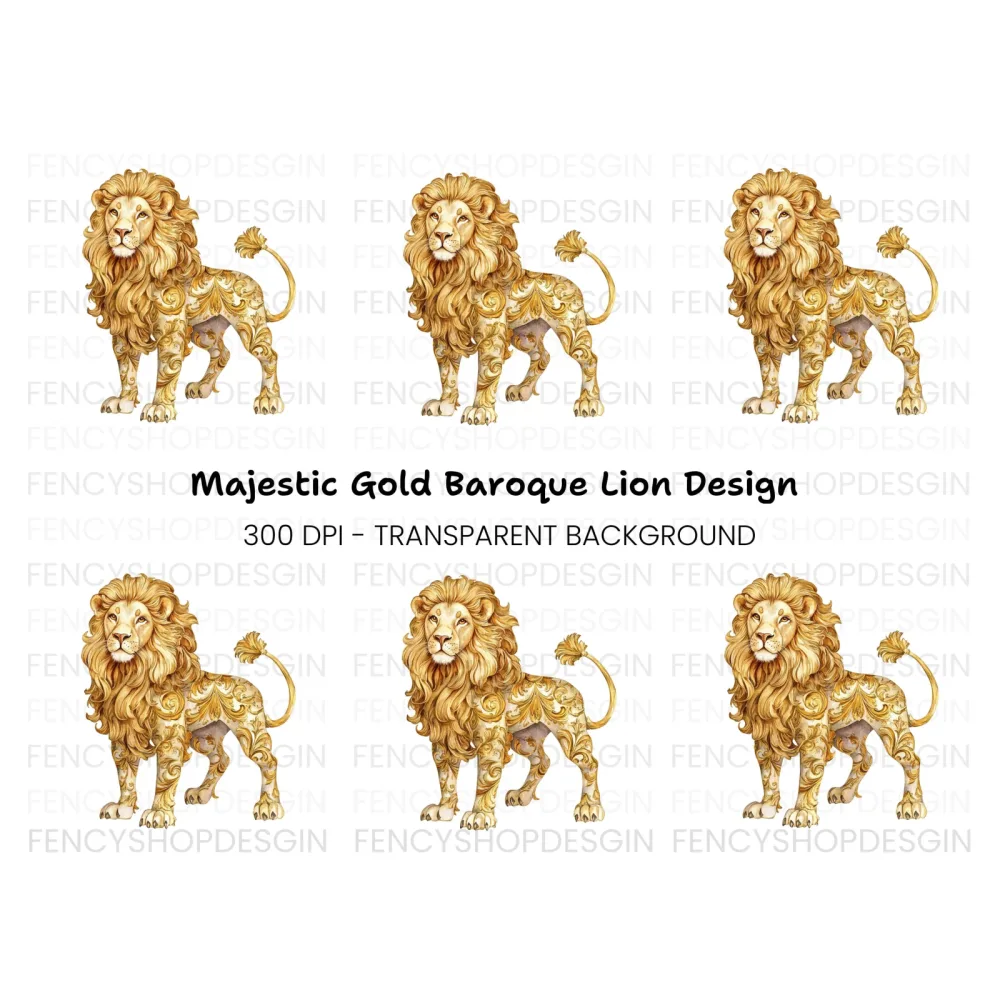 Golden Ornate Lion Clipart Bundle