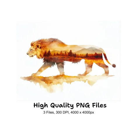 Majestic Lion Sunset Landscape Clipart Bundle