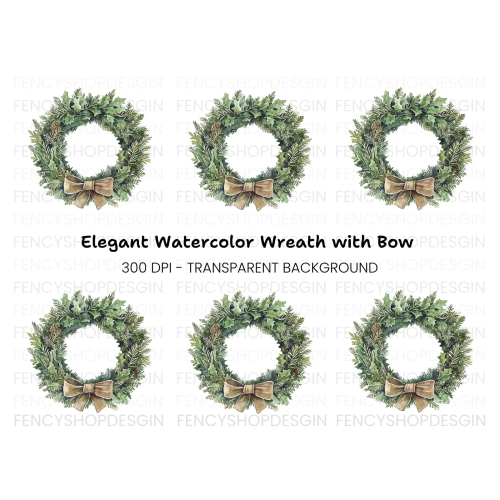 Elegant Holly Wreath Clipart Bundle