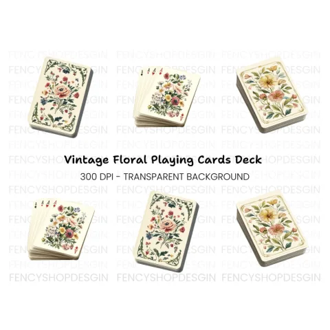 Elegant Floral Playing Cards Clipart Bundle
