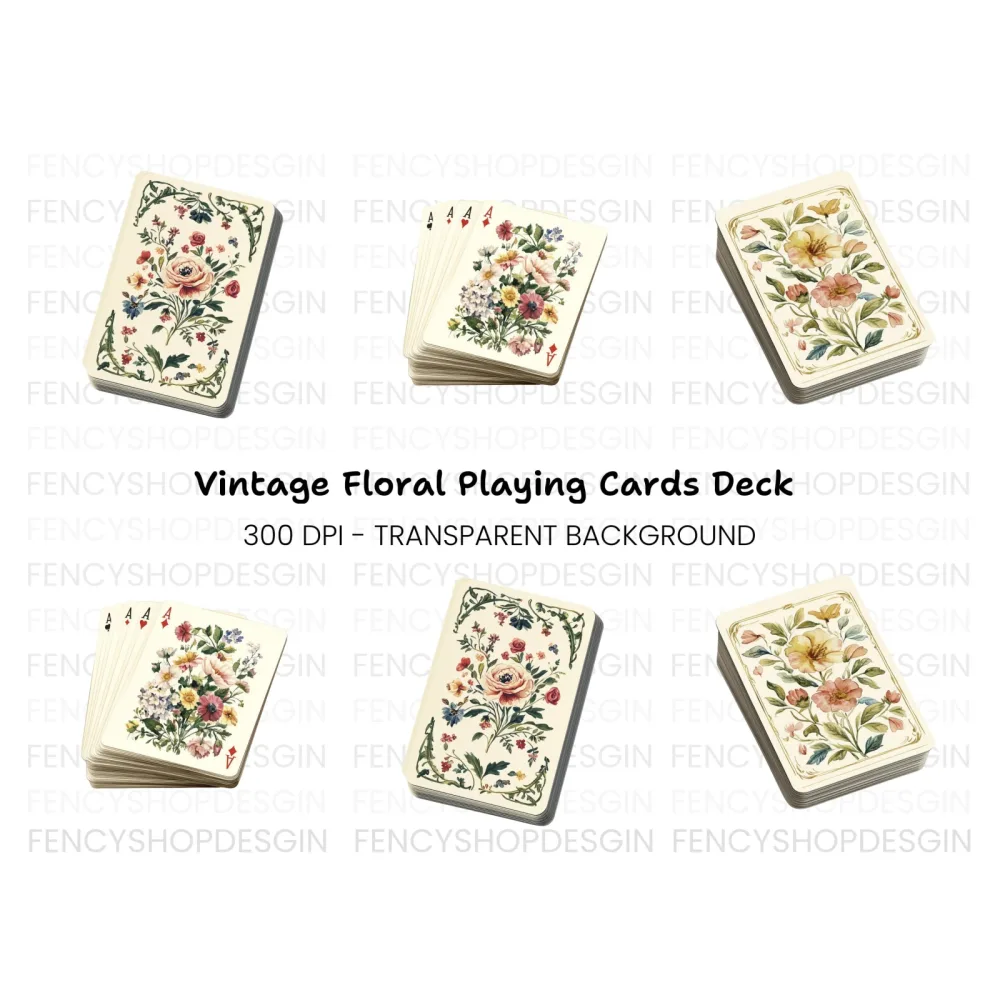 Elegant Floral Playing Cards Clipart Bundle