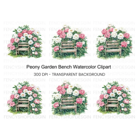 Peony Garden Bench Clipart Bundle