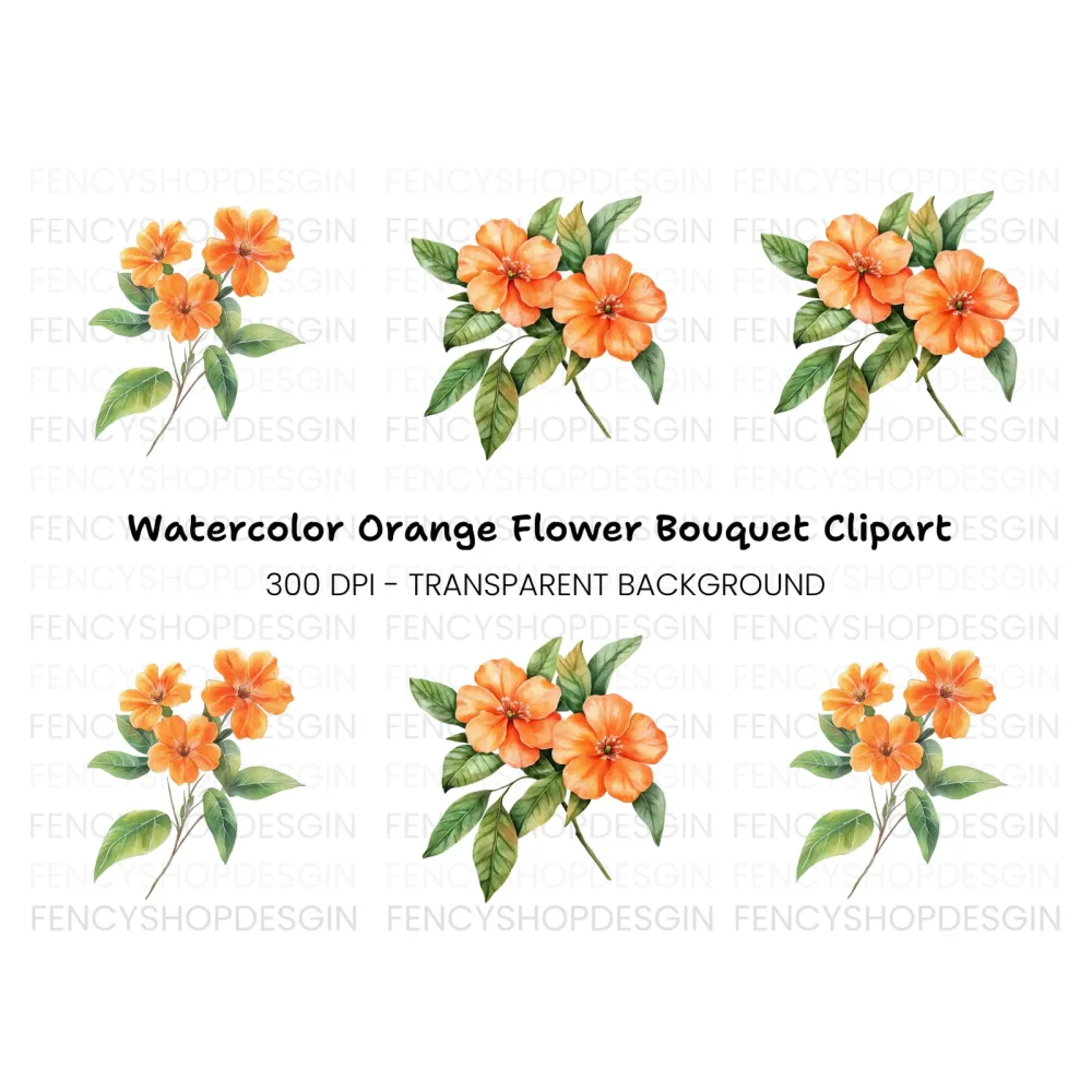 Orange Floral Clipart Bundle