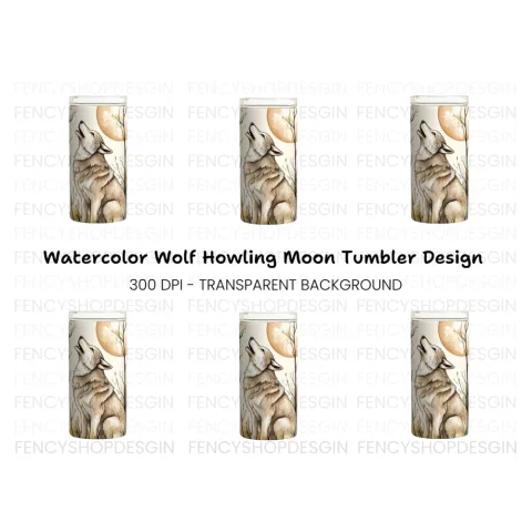 Autumn Wolf Howling at Moon Tumbler Clipart Bundle