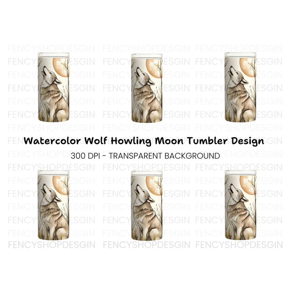 Autumn Wolf Howling at Moon Tumbler Clipart Bundle