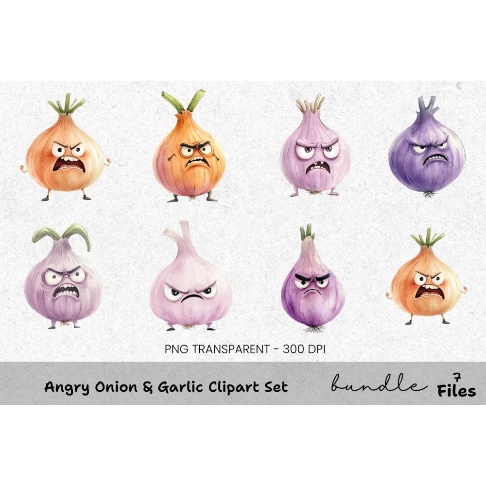 Angry Onion Garlic Clipart Bundle