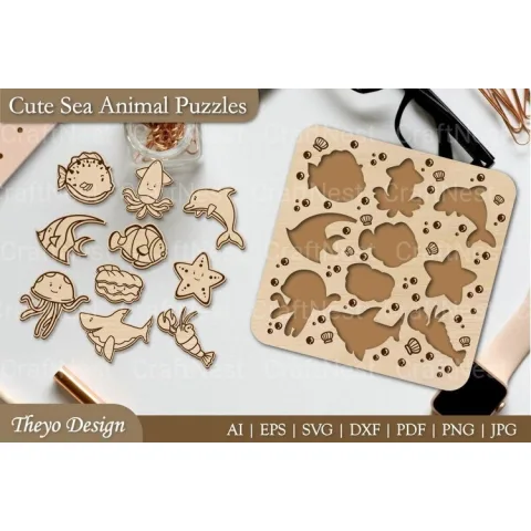 Cut Sea Animal Puzzle SVG