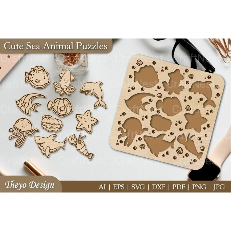 Cut Sea Animal Puzzle SVG