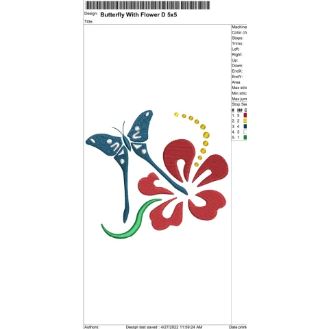 Butterfly With Flower Embroidery Design