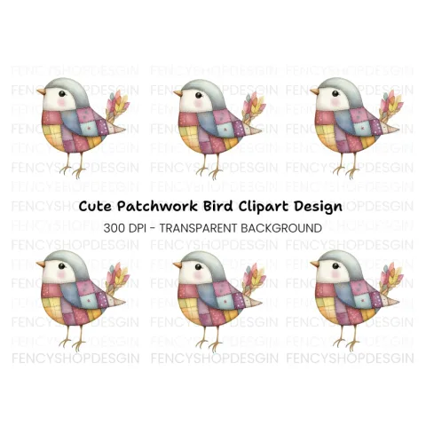 Cute Patchwork Bird Clipart Bundle