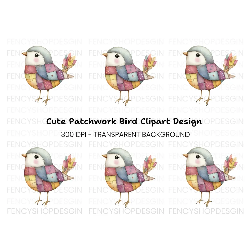 Cute Patchwork Bird Clipart Bundle