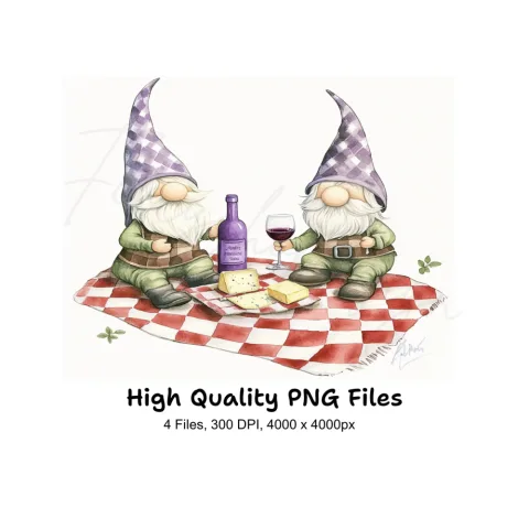 Gnome Wine and Cheese Picnic Clipart Bundle
