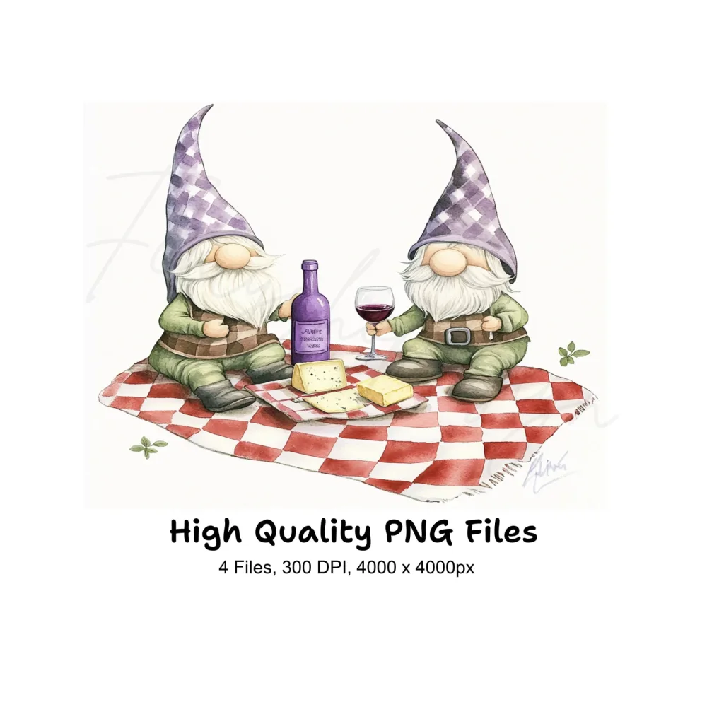Gnome Wine and Cheese Picnic Clipart Bundle