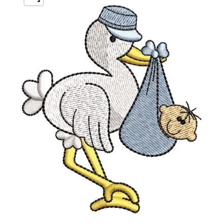 Crane Bird With Baby Embroidery Design