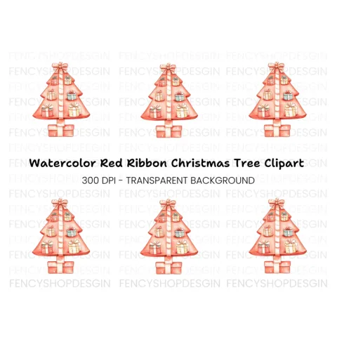 Cute Christmas Tree with Gifts Clipart Bundle