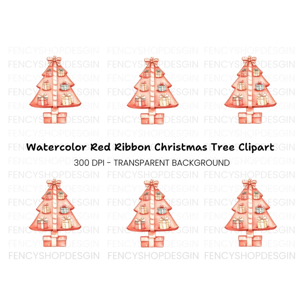 Cute Christmas Tree with Gifts Clipart Bundle