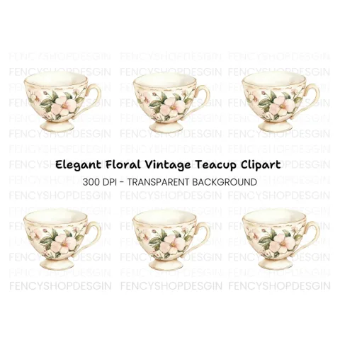 Elegant Floral Teacup Clipart Bundle