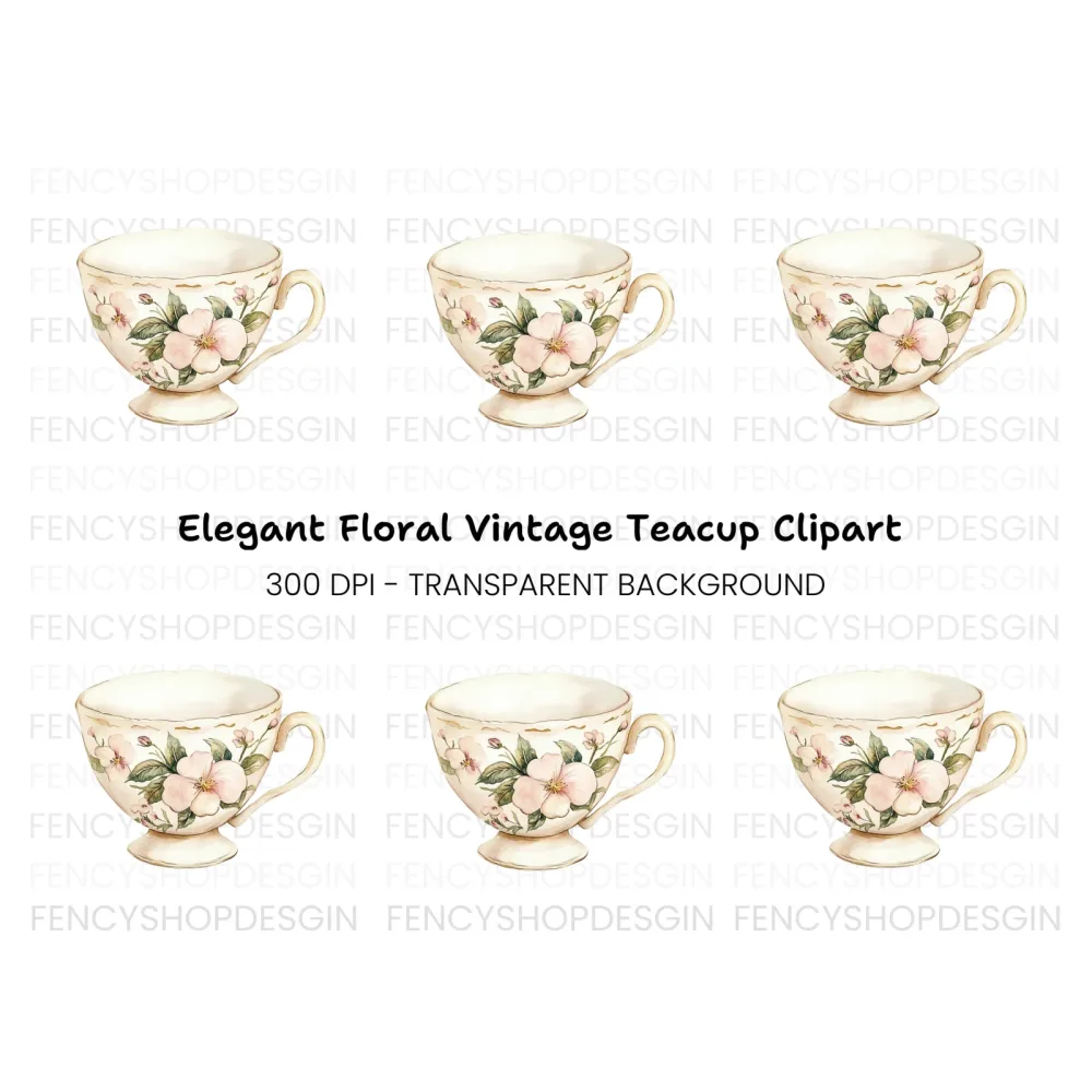 Elegant Floral Teacup Clipart Bundle
