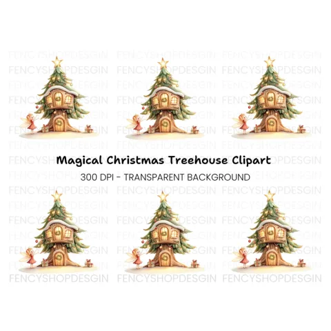 Christmas Fairy Treehouse Clipart Bundle