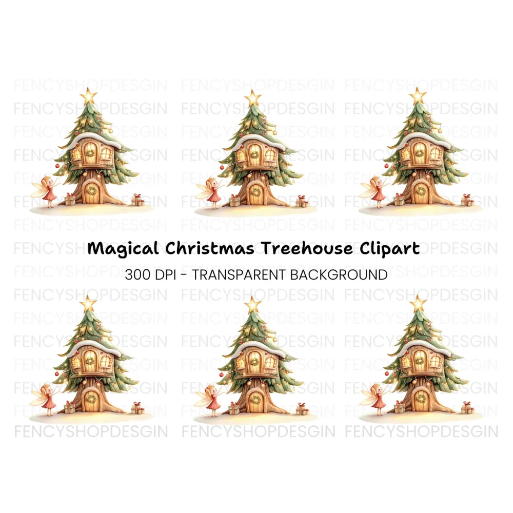 Christmas Fairy Treehouse Clipart Bundle