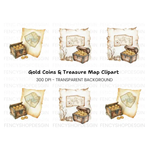 Treasure Map and Chest Clipart Bundle
