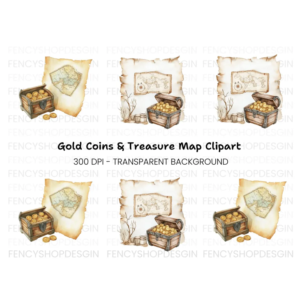 Treasure Map and Chest Clipart Bundle