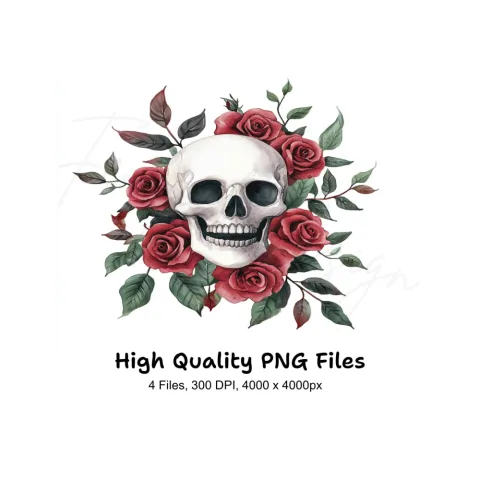 Red Rose Skull Clipart Bundle