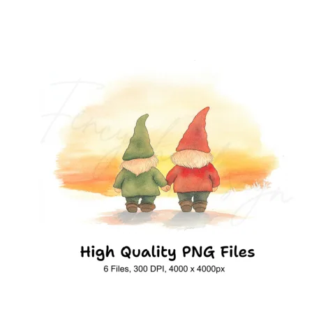 Cute Gnome Couple Walking Clipart Bundle