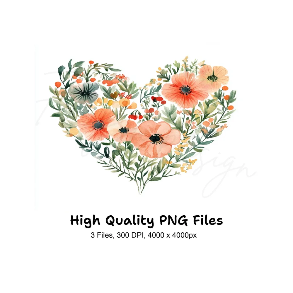 Floral Heart Clipart Bundle