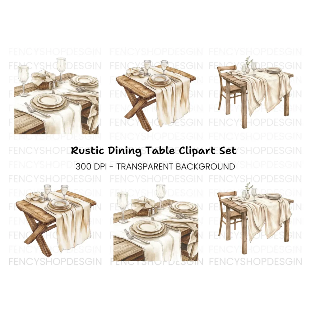 Elegant Dining Table Settings Clipart Bundle