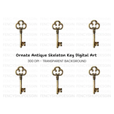 Ornate Golden Skeleton Key Clipart Bundle