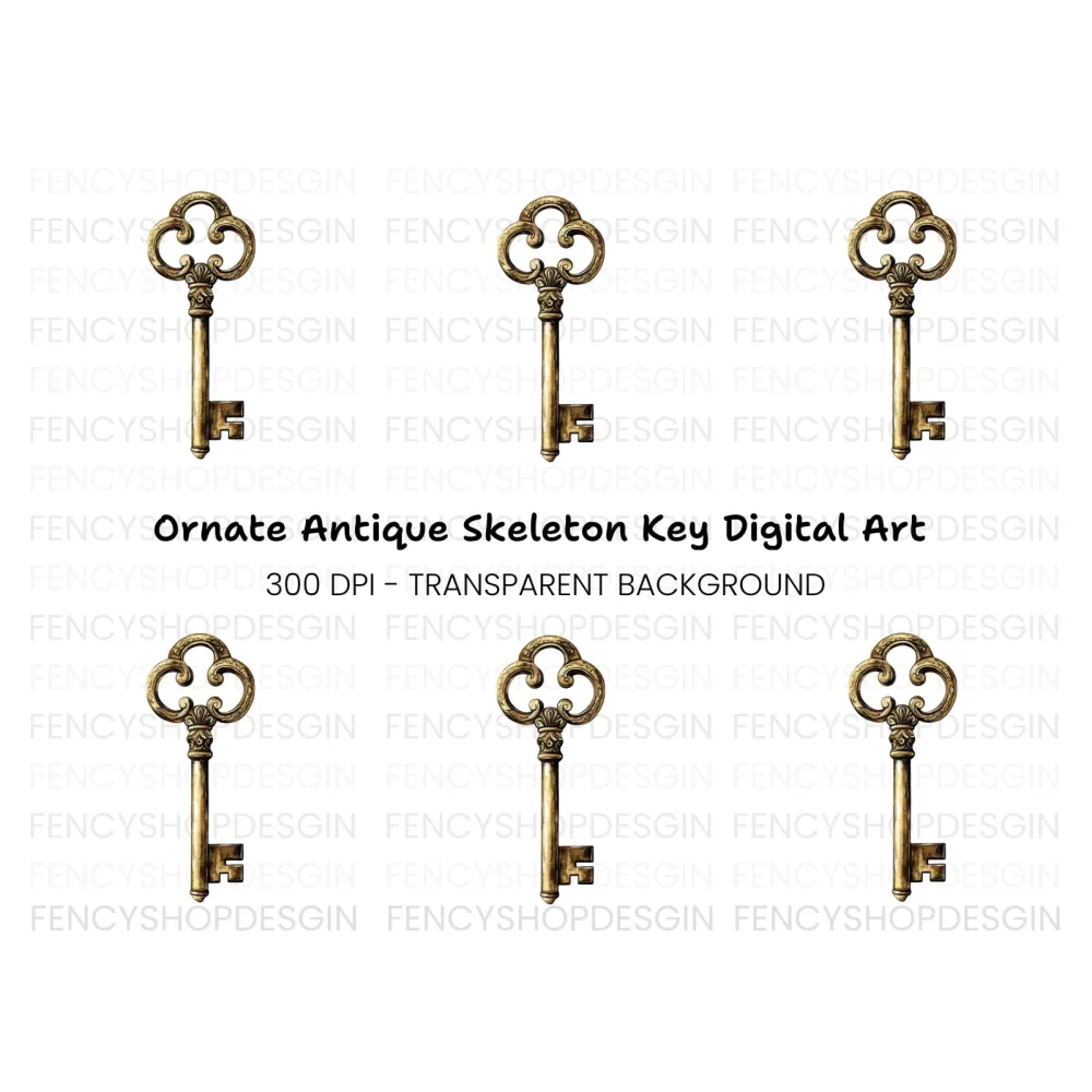 Ornate Golden Skeleton Key Clipart Bundle