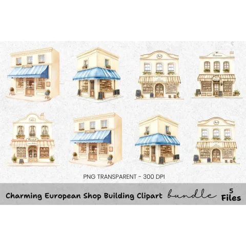 Charming European Shop Building Clipart Bundle