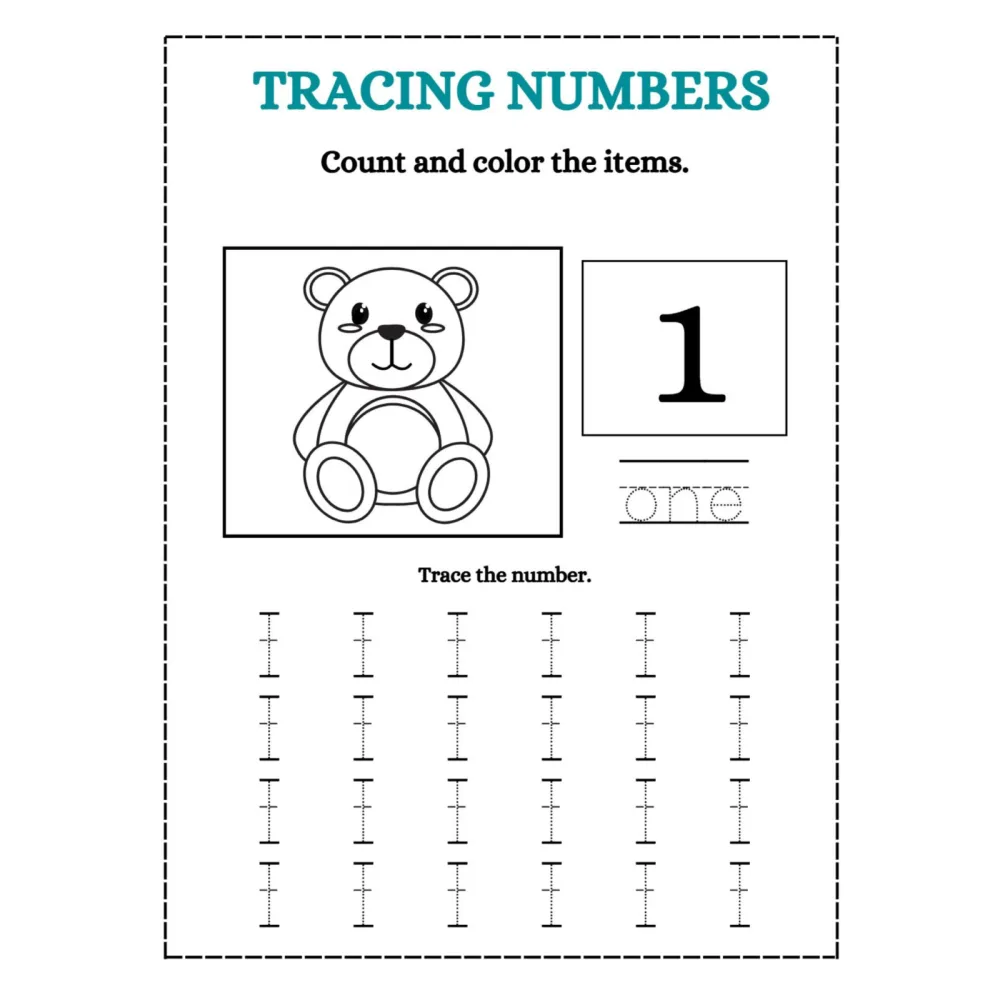 Tracing Numbers Count and Color Worksheets