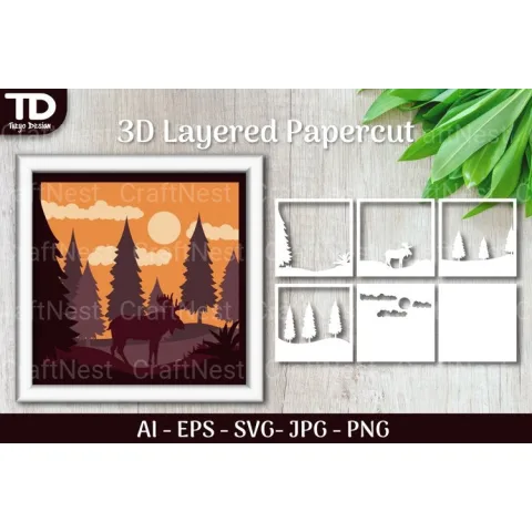 Shadow Box Animal Scene Layered Papercut SVG
