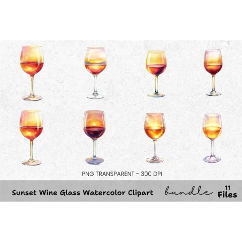 Sunset Wine Glass Clipart Bundle