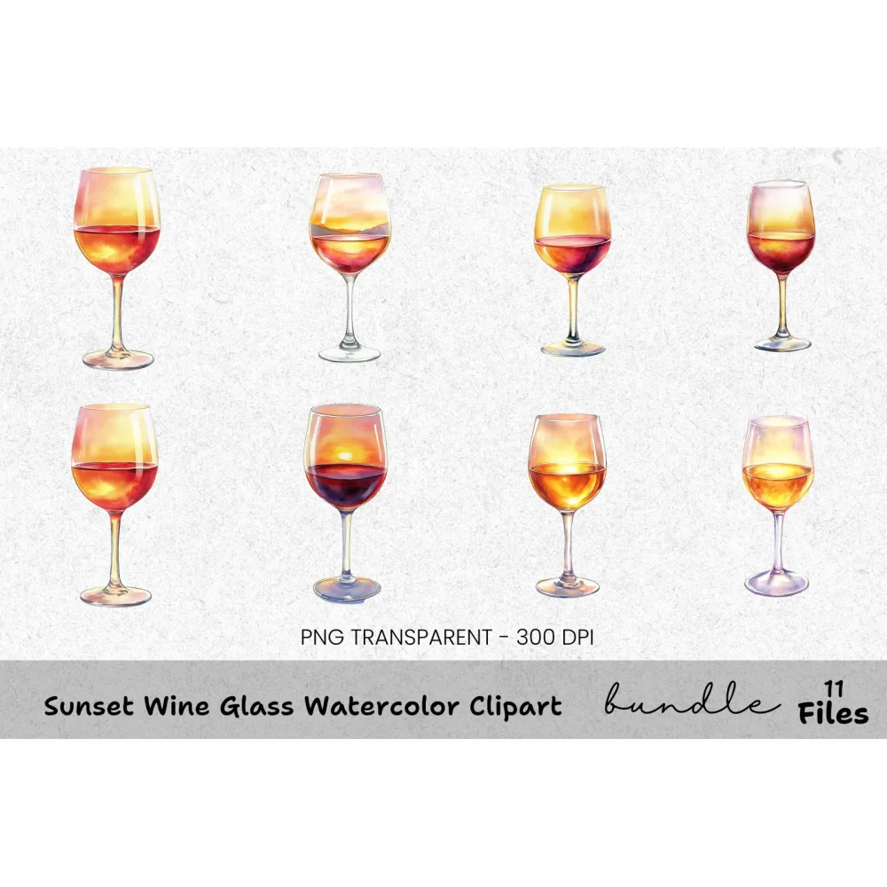 Sunset Wine Glass Clipart Bundle