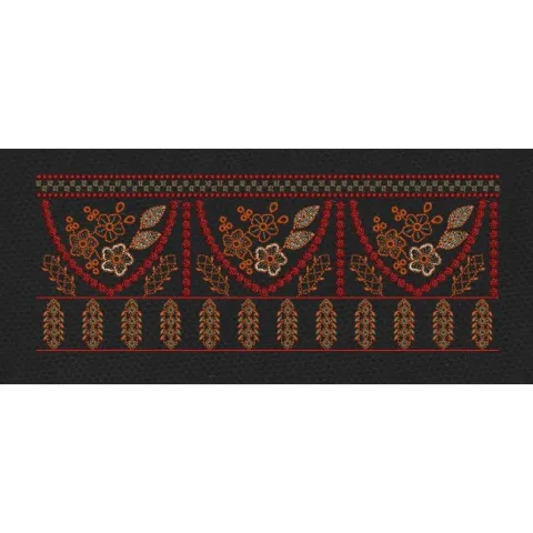 Swag Floral Leaf Border Black, Red & Orange Embroidery Design