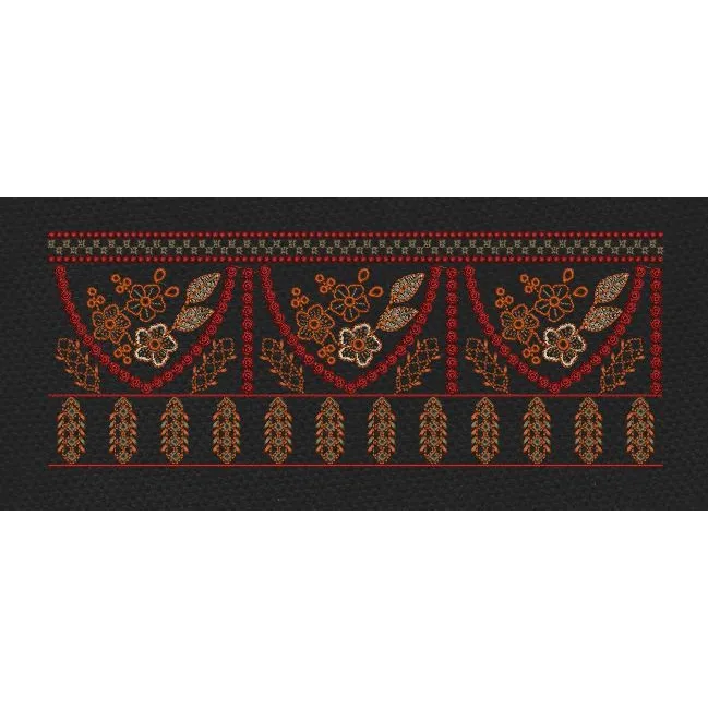 Swag Floral Leaf Border Black, Red & Orange Embroidery Design
