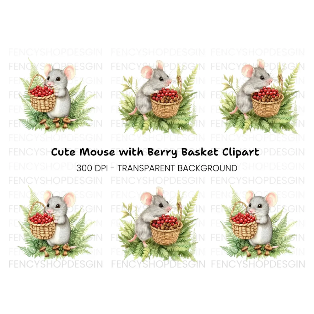 Cute Mice with Berries and Acorns Clipart Bundle