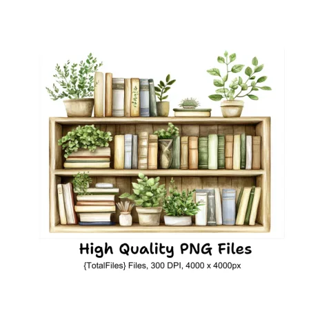 Botanical Bookshelves Clipart Bundle
