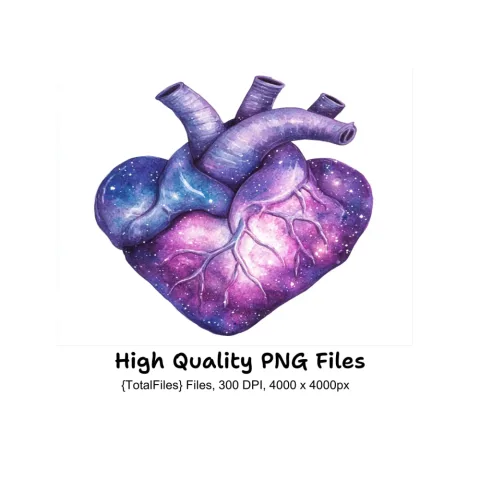 Anatomical Galaxy Heart Clipart Bundle