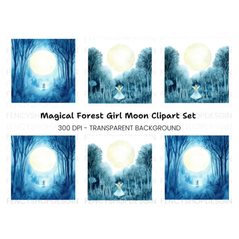 Enchanted Forest Fairy Moon Clipart Bundle