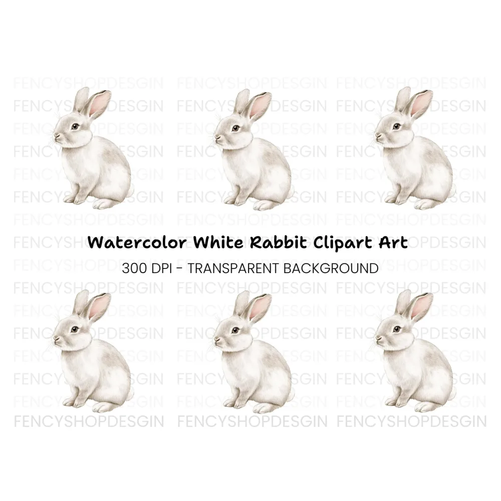 Cute White Bunny Rabbit Clipart Bundle